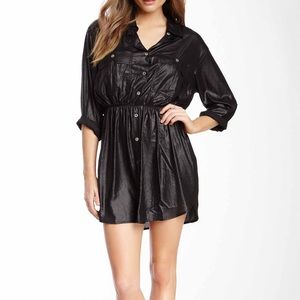 Anthro Nightcap Metallic Black Shirt Dress…